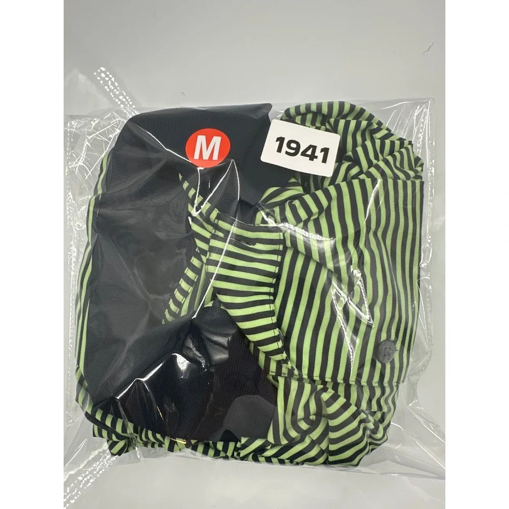 FootJoy Mens Golf Polo Shirt Medium Lime Green Navy Blue Striped Short Sleeve FJ